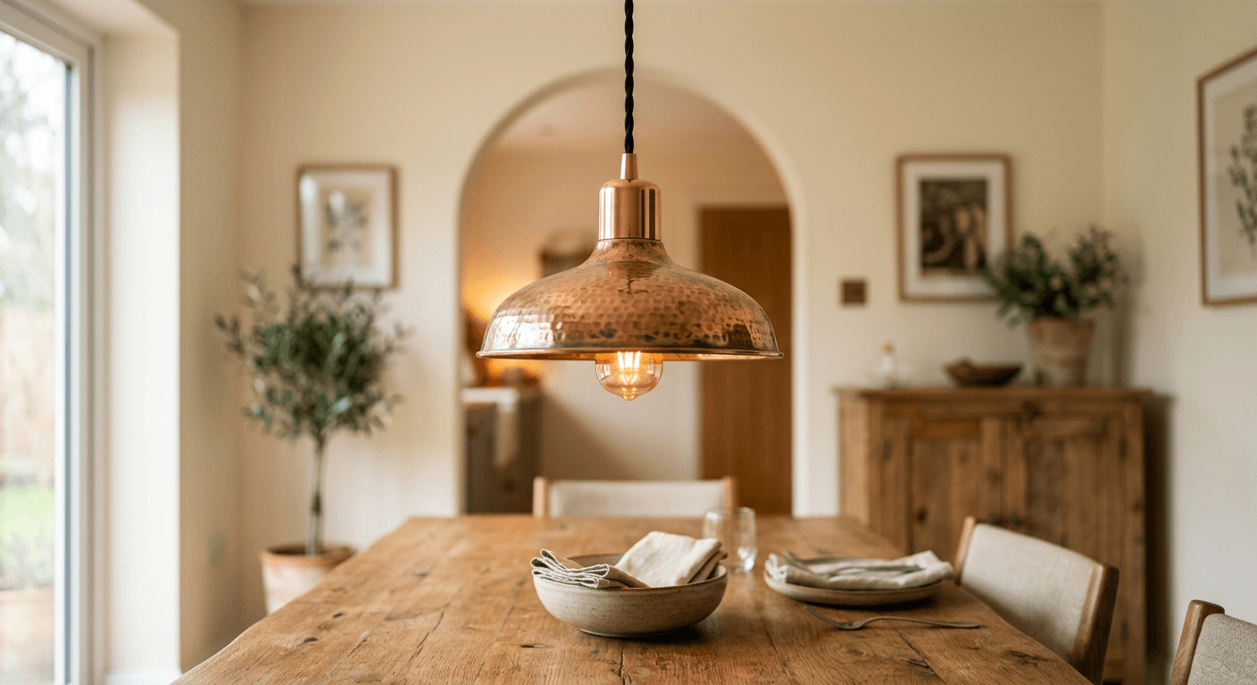 Koperen hanglamp detail