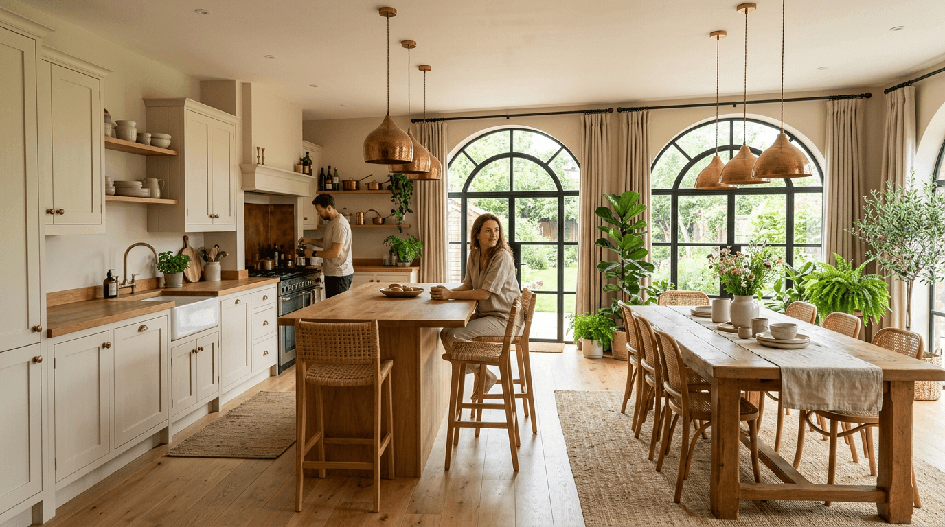 Warm modern keuken en eethoek